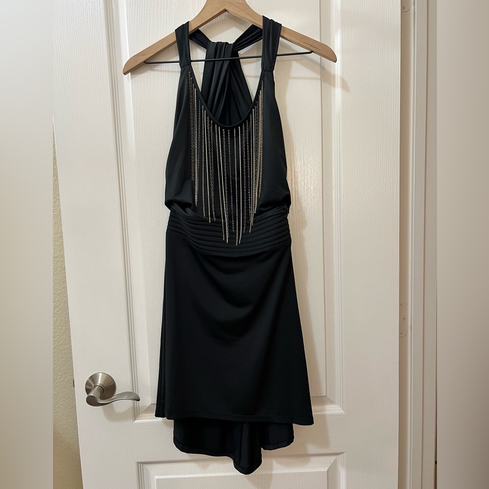 Ark & Co Black Halter Backless Party Dress with Silver and Gold Chains Women’s S
